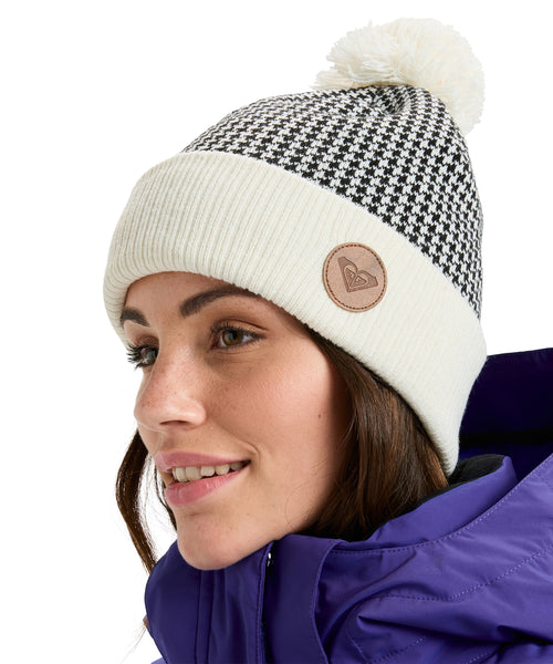 ROXY ウィメンズ ICEVALLEY BEANIE ビーニー 千鳥格子 ポンポン【25