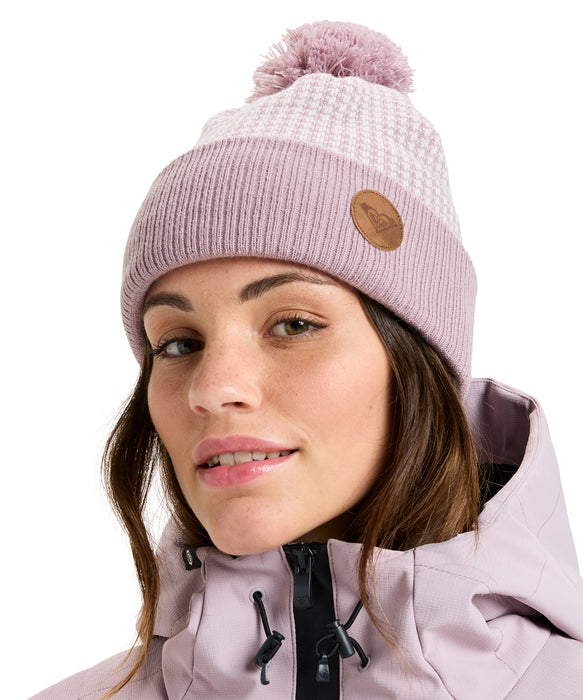 ROXY ウィメンズ ICEVALLEY BEANIE ビーニー 千鳥格子 ポンポン【25-26SNOWモデル】 PJQ0 / F