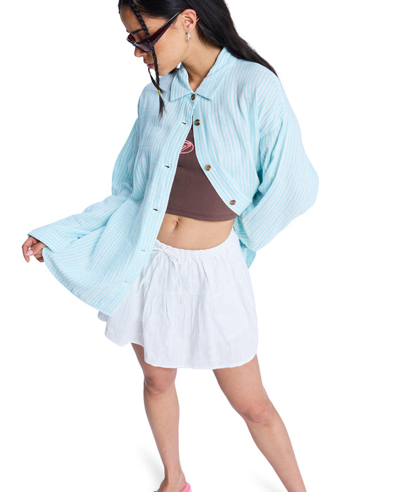 ROXY MORNING SHINE STRIPE コットン×リネン素材 長袖シャツ 【2026年
