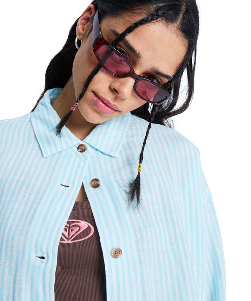 ROXY ウィメンズ MORNING SHINE STRIPE 長袖シャツ 【2026年春夏モデル】 WBS3 / M