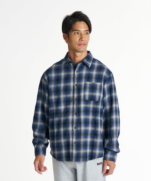 REEF メンズ OMBRE CHECK SHIRTS 長袖シャツ 【2026年秋冬モデル】 BLU / XL