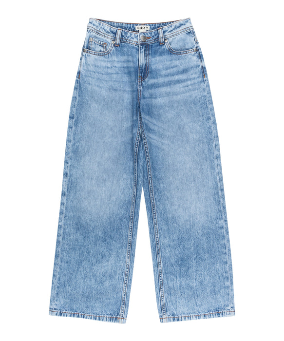 Roxy MILLA WIDE MID LEG RG キッズ デニム ロングパンツ オーガニックコットン  <25FWグローバル展開アイテム>