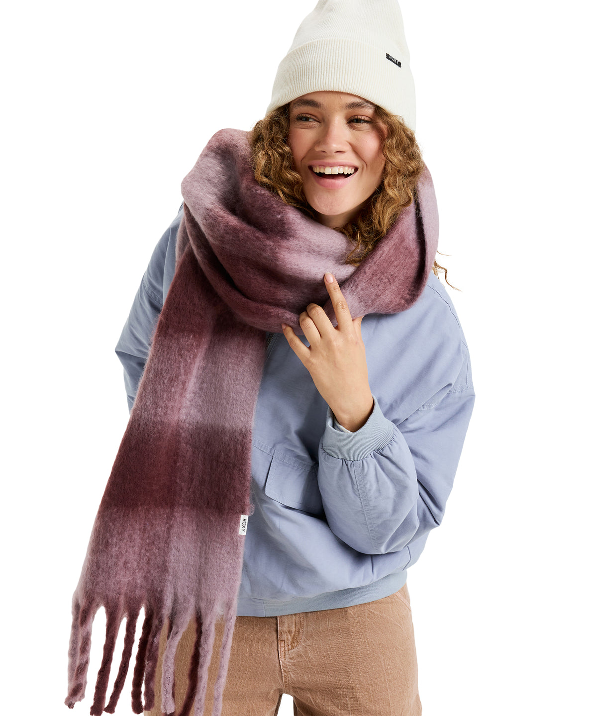 Roxy CUTE BLUSH ウィメンズ チェック大判ストール マフラー チェック