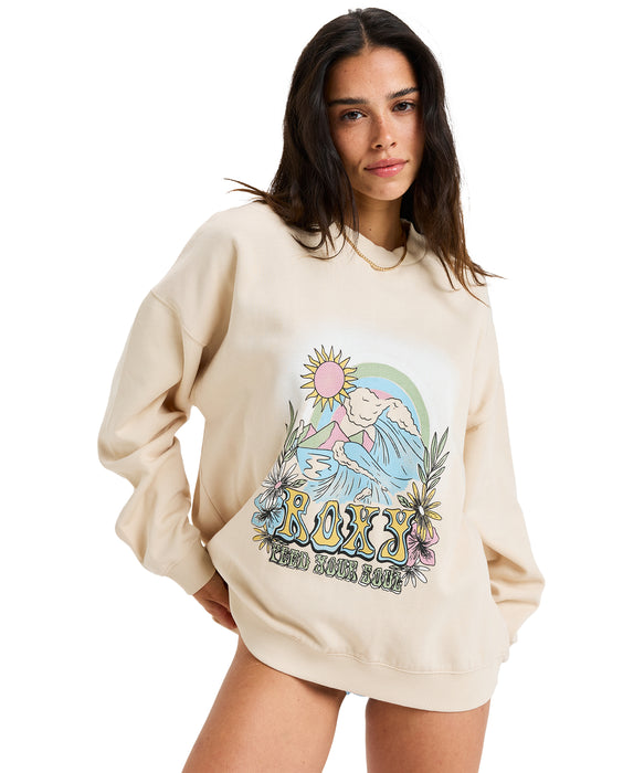 Roxy LINEUP OVERSIZED CREW ウィメンズ 長袖 ドロップショルダートップス オーバーサイズ 起毛  <2025FW HEART WAVE>  <25FWグローバル展開アイテム>