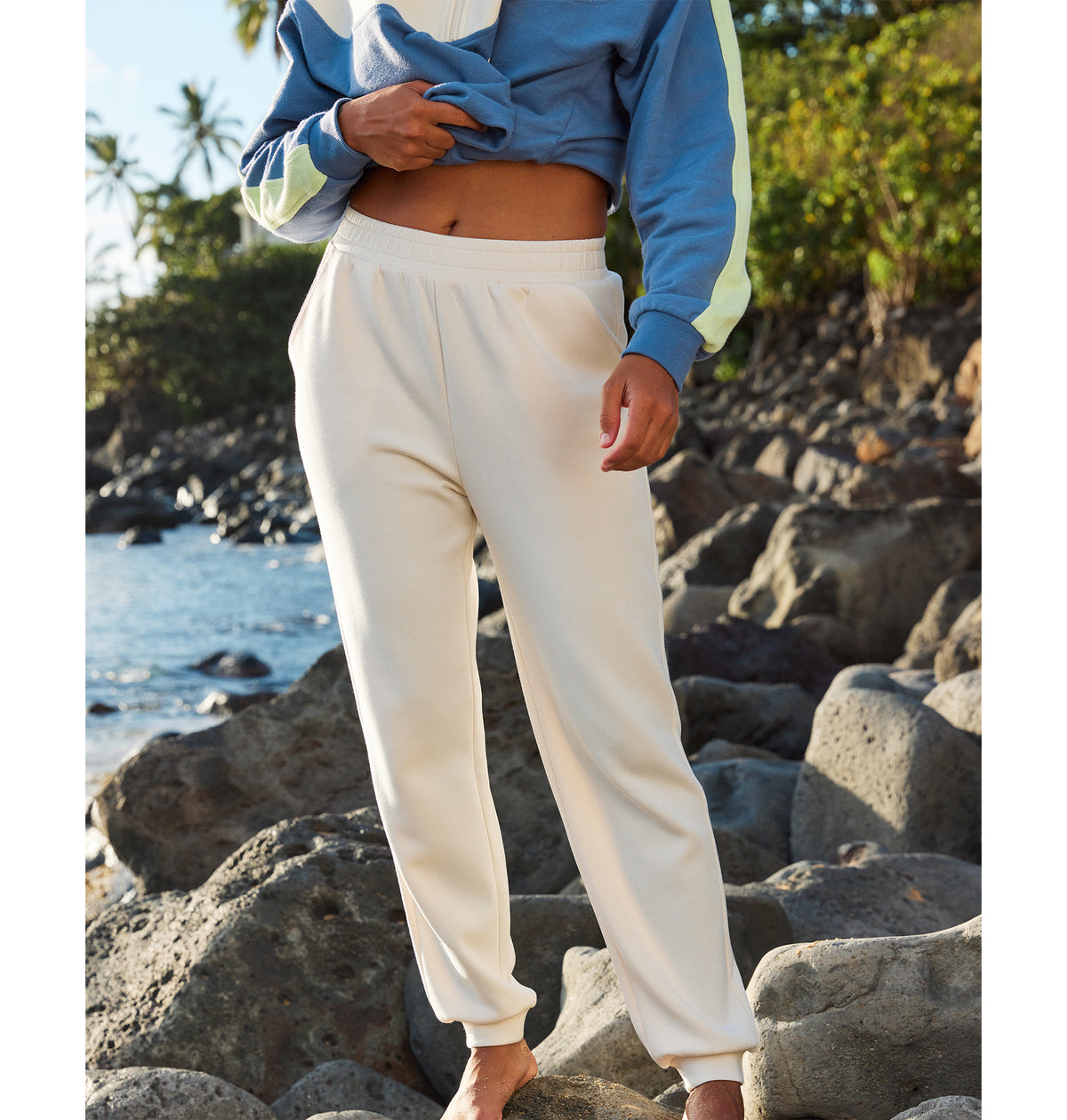 【値下げ】meer. メーア　RIB HEM SWEAT PANTS /WHT OUTLET】Roxy RISE & VIBE SWEET PANTS パンツ