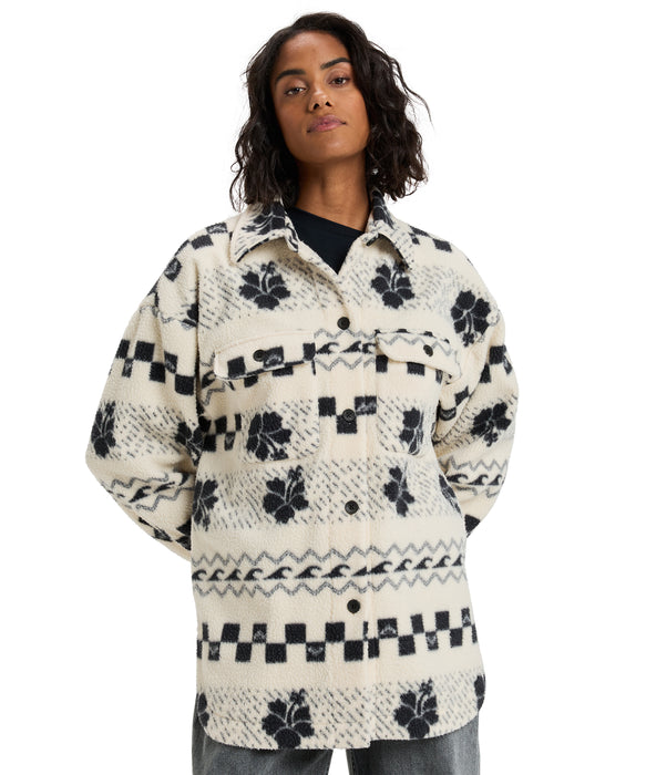 Roxy MORNING CRUSH SHACKET ウィメンズ フリースシャツジャケット ハイビスカス柄 <2025FW HEART WAVE>  <25FWグローバル展開アイテム>