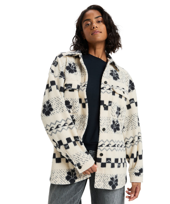 Roxy MORNING CRUSH SHACKET ウィメンズ フリースシャツジャケット ハイビスカス柄 <2025FW HEART WAVE>  <25FWグローバル展開アイテム>