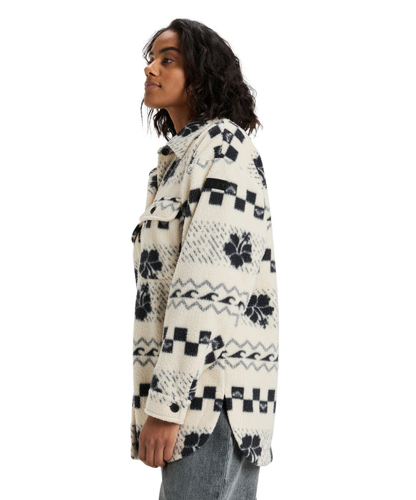 Roxy MORNING CRUSH SHACKET ウィメンズ フリースシャツジャケット ハイビスカス柄 <2025FW HEART WAVE>  <25FWグローバル展開アイテム>