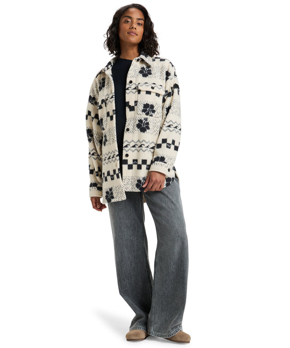 Roxy MORNING CRUSH SHACKET ウィメンズ フリースシャツジャケット ハイビスカス柄 <2025FW HEART WAVE>  <25FWグローバル展開アイテム>