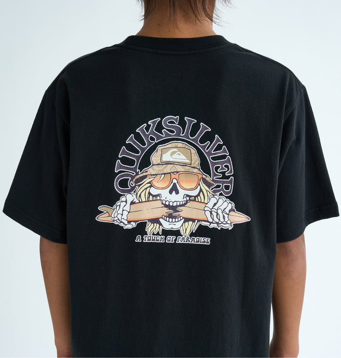 【OUTLET】QUIKSILVER キッズ・ユース SKULL FEATS ST YOUTH 半袖コットンTシャツ レギュラーフィット バックプリント (130-160cm)