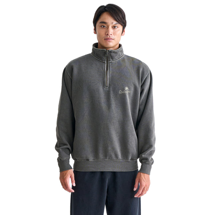 【OUTLET】QUIKSILVER メンズ PALM SCRIPT HALF ZIP 長袖ハーフジップスウェット 裏起毛