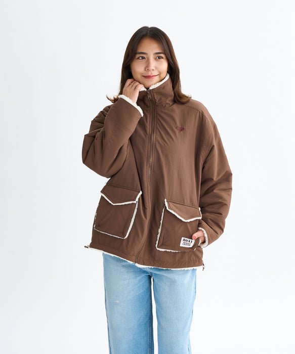 Roxy CHEER UP ウィメンズ リバーシブル ボアジャケット 撥水加工 <2025FW HEART WAVE HOLIDAYS>
