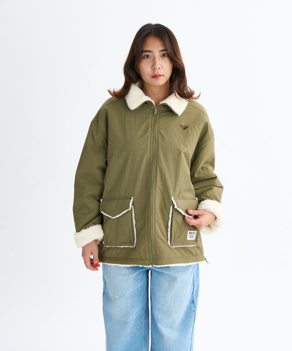 Roxy CHEER UP ウィメンズ リバーシブル ボアジャケット 撥水加工 <2025FW HEART WAVE HOLIDAYS>