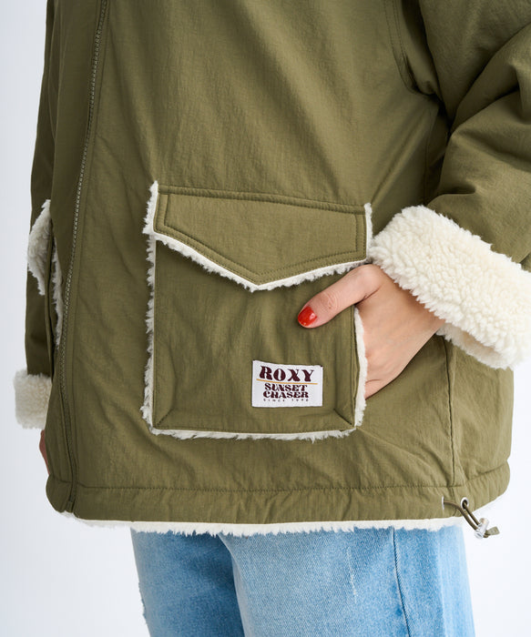 Roxy CHEER UP ウィメンズ リバーシブル ボアジャケット 撥水加工 <2025FW HEART WAVE HOLIDAYS>