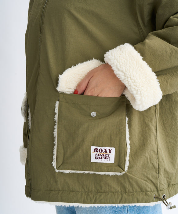 Roxy CHEER UP ウィメンズ リバーシブル ボアジャケット 撥水加工 <2025FW HEART WAVE HOLIDAYS>