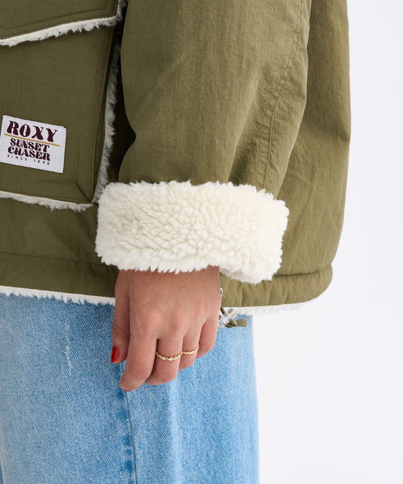 Roxy CHEER UP ウィメンズ リバーシブル ボアジャケット 撥水加工 <2025FW HEART WAVE HOLIDAYS>