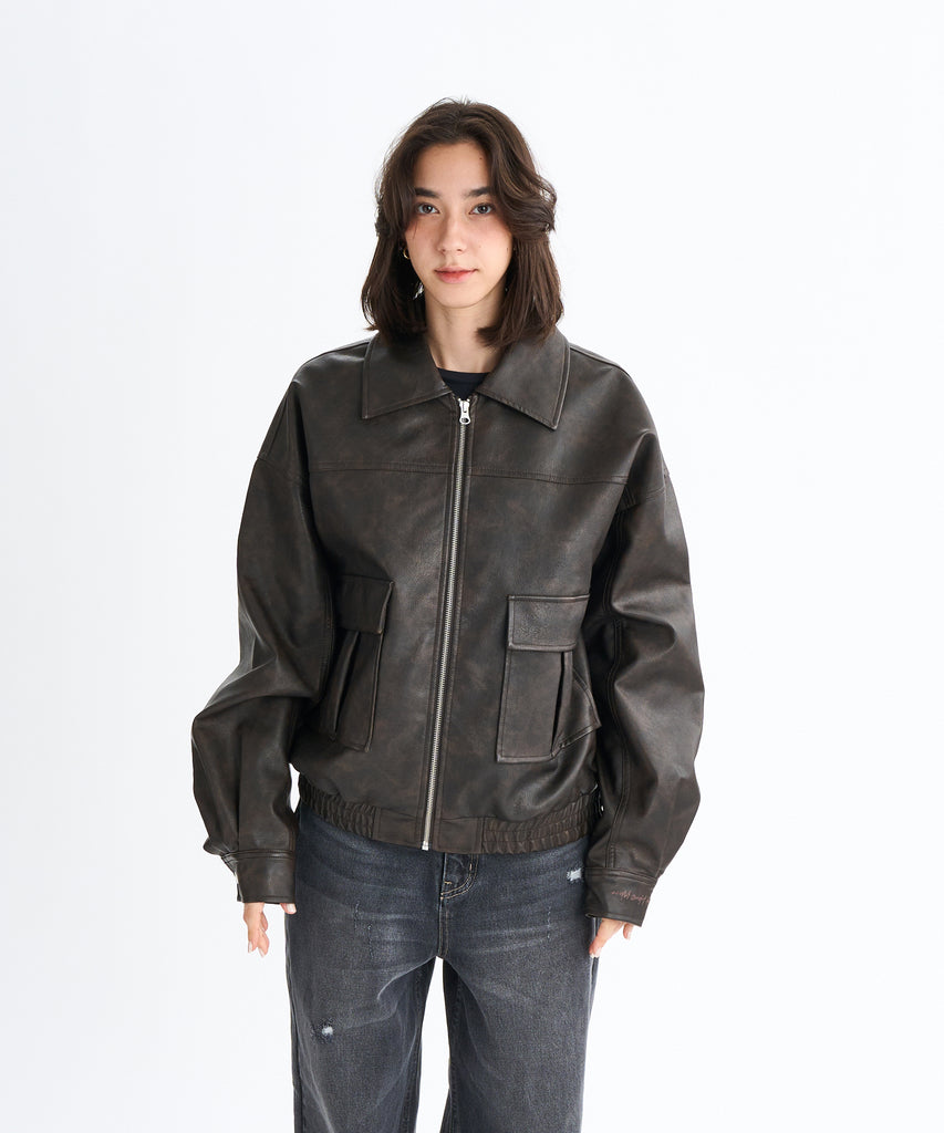 &her エコレザージャケット Roxy MY BEST ウィメンズ エコレザージャケット オーバーサイズ &lt