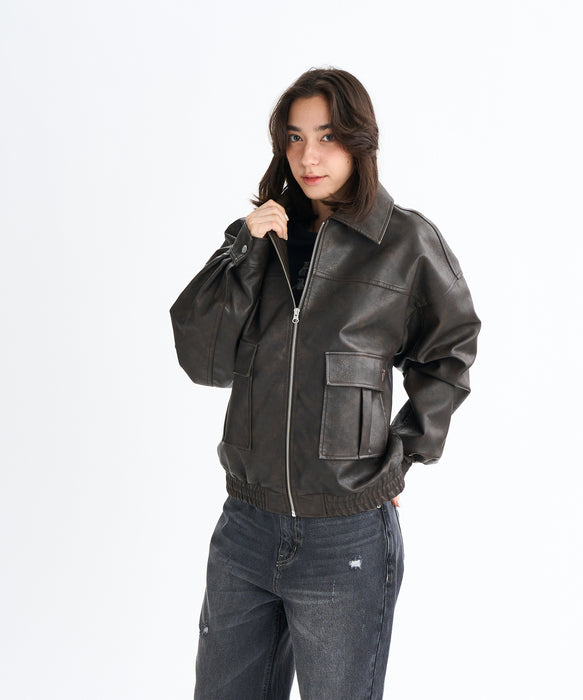 Roxy MY BEST ウィメンズ エコレザージャケット オーバーサイズ <2025FW WHAT'S IN YOUR HEART?>