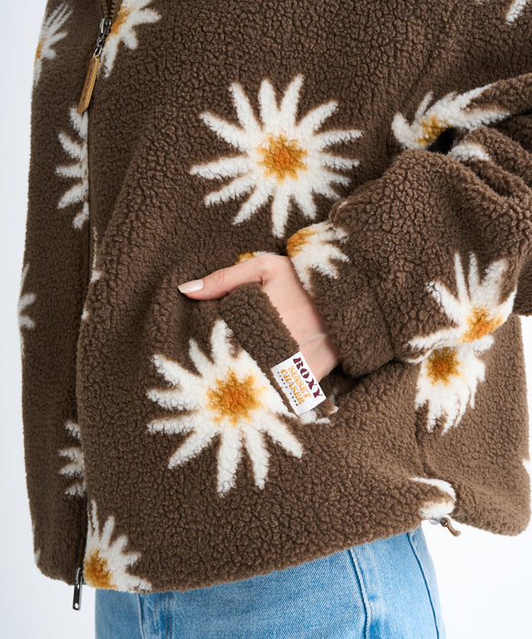 あったかい☆ Roxy ALL DAY ウィメンズ フラワー柄 ボアジャケット 中綿