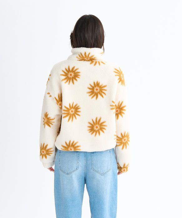 Roxy ALL DAY ウィメンズ フラワー柄 ボアジャケット 中綿 ダブルジップ