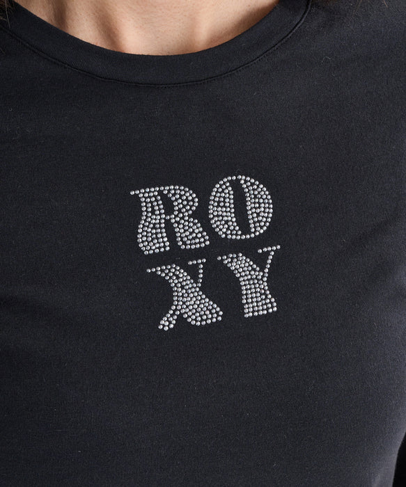 Roxy SPARKLY ウィメンズ タイトシルエット長袖Tシャツ ラインストーンロゴ <2025FW HEART WAVE>
