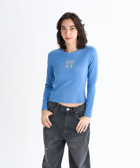 Roxy SPARKLY ウィメンズ タイトシルエット長袖Tシャツ ラインストーンロゴ <2025FW HEART WAVE>