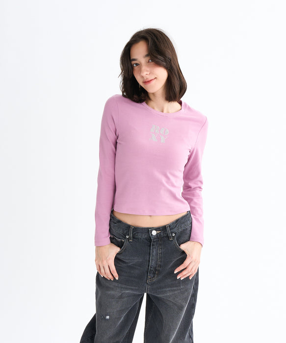 Roxy SPARKLY ウィメンズ タイトシルエット長袖Tシャツ ラインストーンロゴ <2025FW HEART WAVE>