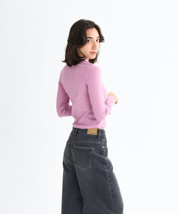 Roxy SPARKLY ウィメンズ タイトシルエット長袖Tシャツ ラインストーンロゴ <2025FW HEART WAVE>