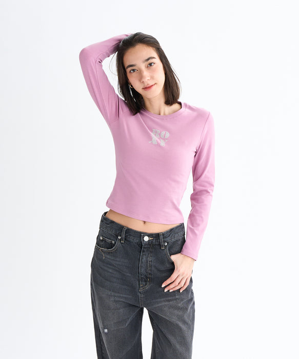 Roxy SPARKLY ウィメンズ タイトシルエット長袖Tシャツ ラインストーンロゴ <2025FW HEART WAVE>