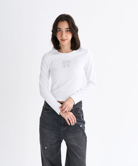 Roxy SPARKLY ウィメンズ タイトシルエット長袖Tシャツ ラインストーンロゴ <2025FW HEART WAVE>
