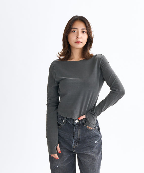 RADIANT リブTシャツ ブラック リブロングスリーブTシャツ（Black）| Sunspel