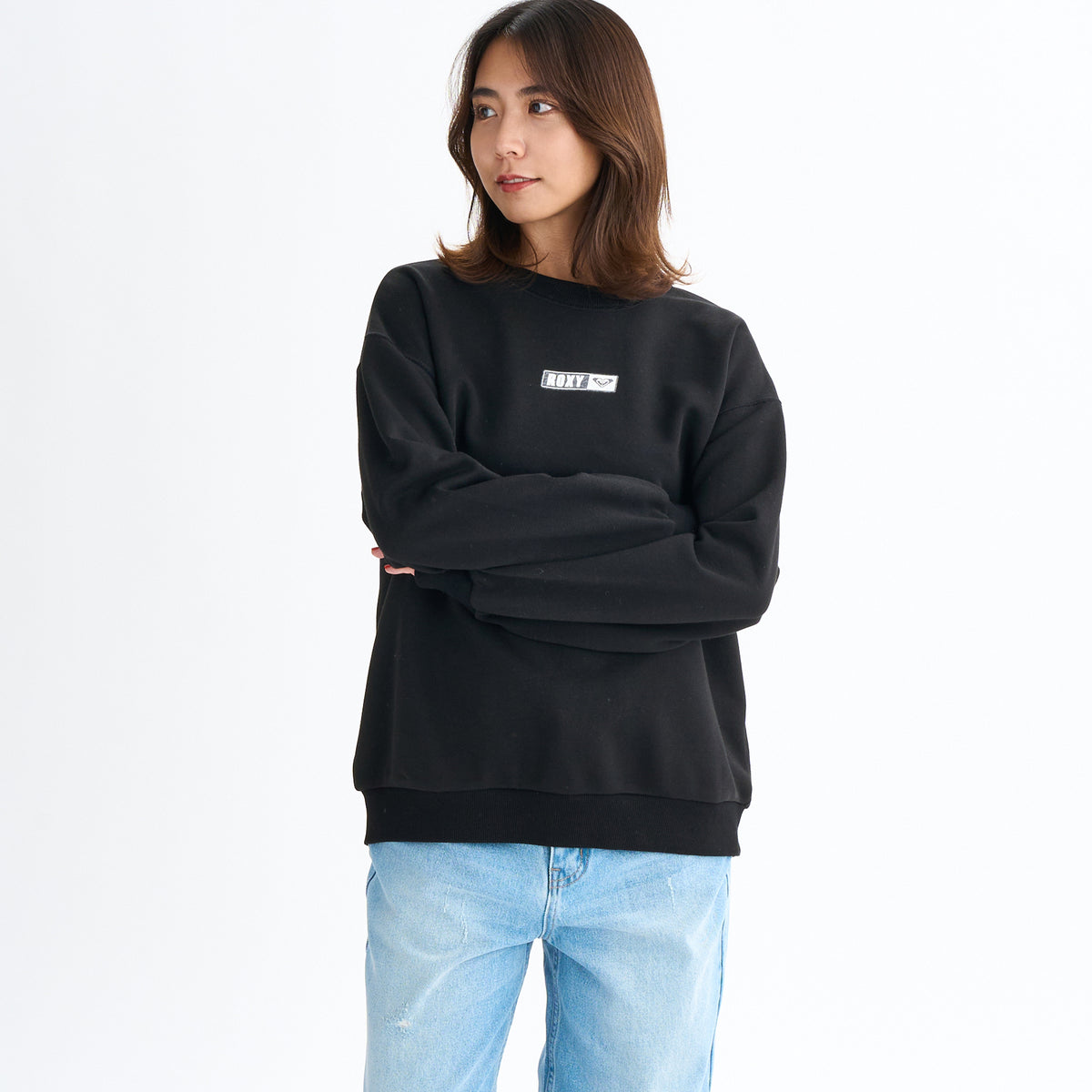 ドデカ　レディース　BLK M OUTLET】Roxy SQUARE LOGO PULL OVER ウィメンズ トップス 速乾 長袖