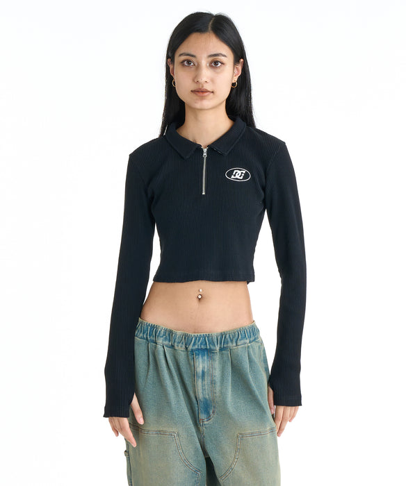 DC SHOES ウィメンズ 26 WS TELECO SHORT P クロップド丈 ポロシャツ 【2026年春夏モデル】 BLK / M