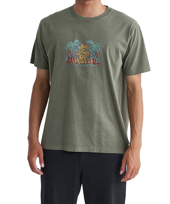 【OUTLET】QUIKSILVER メンズ DALA JUNGLE ST 半袖コットンTシャツ レギュラーフィット グラフィックデザイン