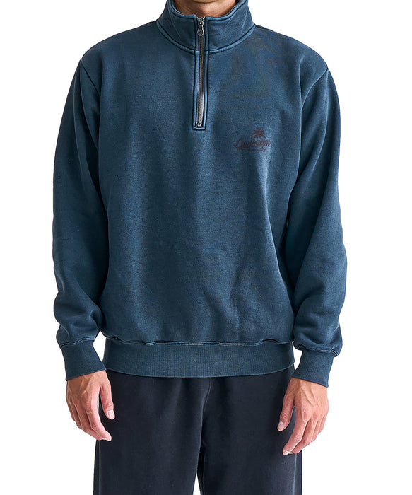 美品 シンプリーコンプリケイテッド ハーフジップスウェット OUTLET】Quiksilver PALM SCRIPT HALF ZIP SWEAT 裏起毛 ハーフジップ