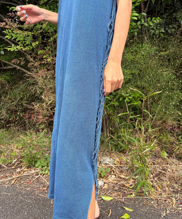 【OUTLET】Roxy LABYRINTH DRESS ウィメンズ ドレス ロングワンピース サイドフリンジ コットン <2025 DENIM COLLECTION>