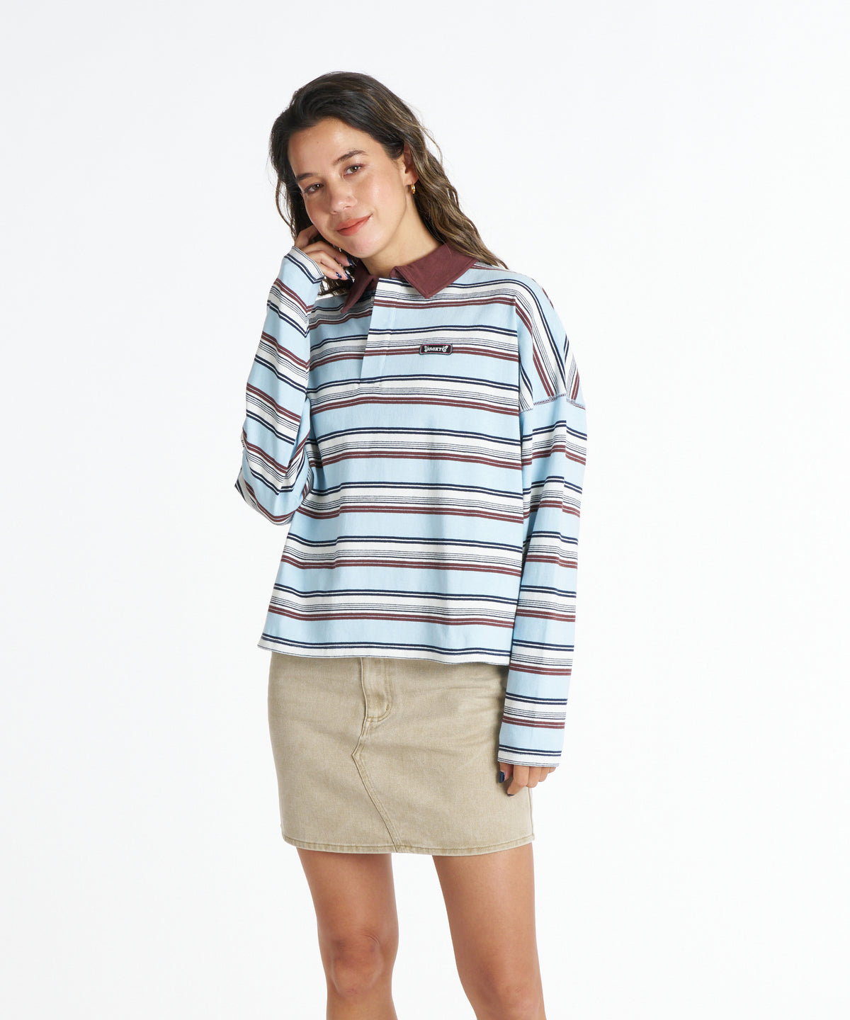 ROXY BUTTERFLY POLO バタフライロゴボーダー長袖ポロシャツ 【2026年