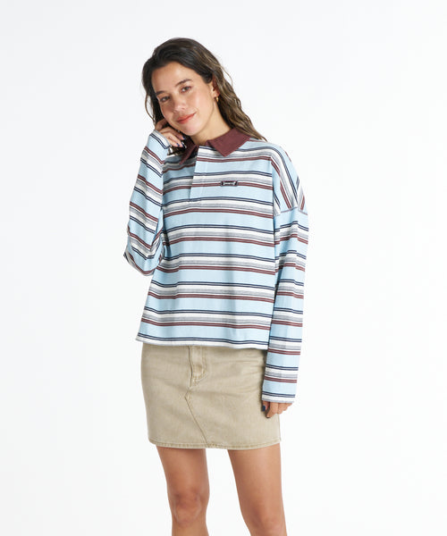 FLEX 長袖ポロシャツ パープル ホワイト ボーダー Mサイズ ROXY BUTTERFLY POLO バタフライロゴボーダー長袖ポロシャツ 【2026年