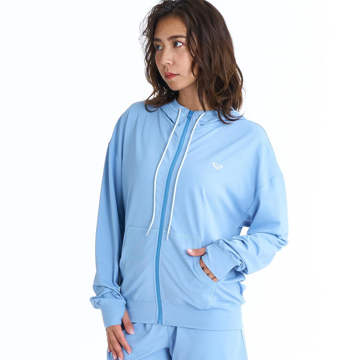 ROXY SOLSHADE HOODIE サムホール付き ジップラッシュフーディ/近
