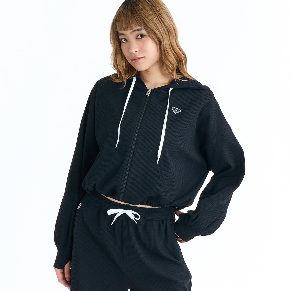 ROXY SEASIDE BLUE ワッフル素材 ジップラッシュフーディ【2026年春夏