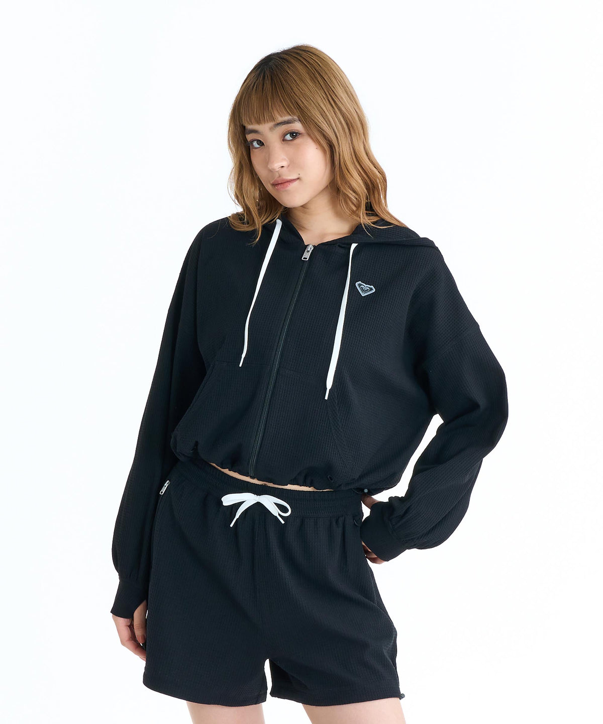 ROXY SEASIDE BLUE ワッフル素材 ジップラッシュフーディ【2026年春夏