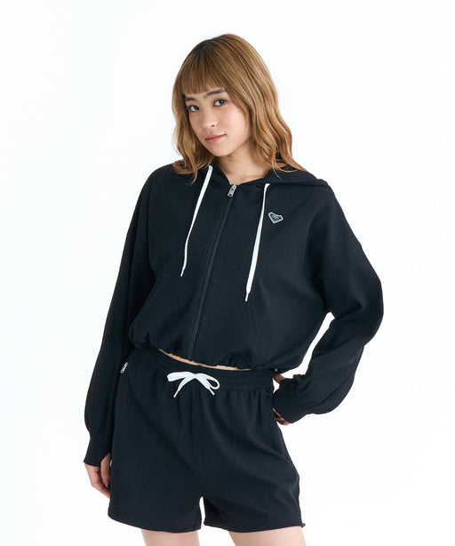 セオリーリュクス☆ラッフルブルゾン38ウォッシャブル美品 ROXY SEASIDE BLUE ワッフル素材 ジップラッシュフーディ【2026年春夏