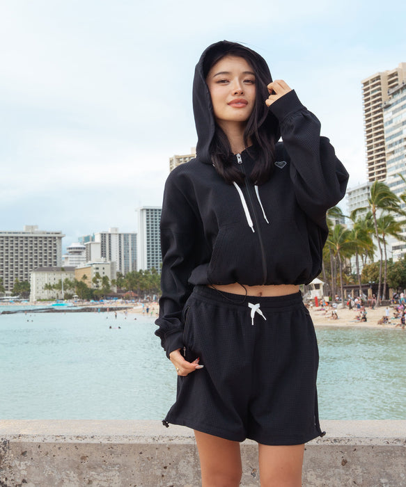 ROXY SEASIDE BLUE ワッフル素材 ジップラッシュフーディ【2026年春夏モデル】