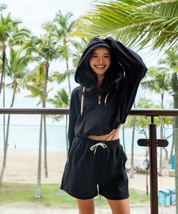 ROXY SEASIDE BLUE ワッフル素材 ジップラッシュフーディ【2026年春夏モデル】