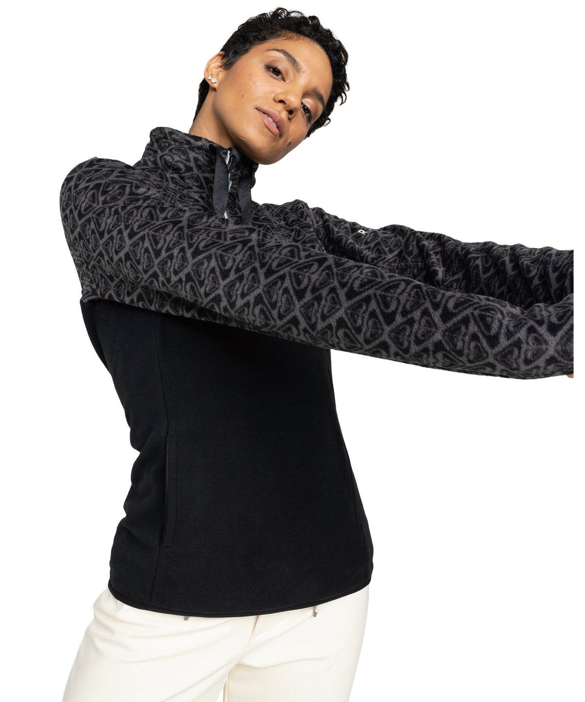 ROXY SAYNA HALF ZIP パターンロゴフリースジャケット スリムフィット