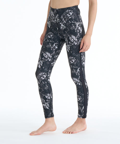 アートプリント 黒 レギンス ROXY FITNESS BREEZE FLOW LEGGINGS レギンス /QUIK DRY/UVカット/水陸