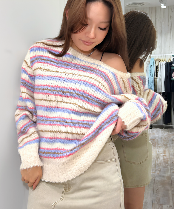 ROXY MELLOW LINE マルチボーダー柄2WAYニットセーター 【2026年秋冬モデル】