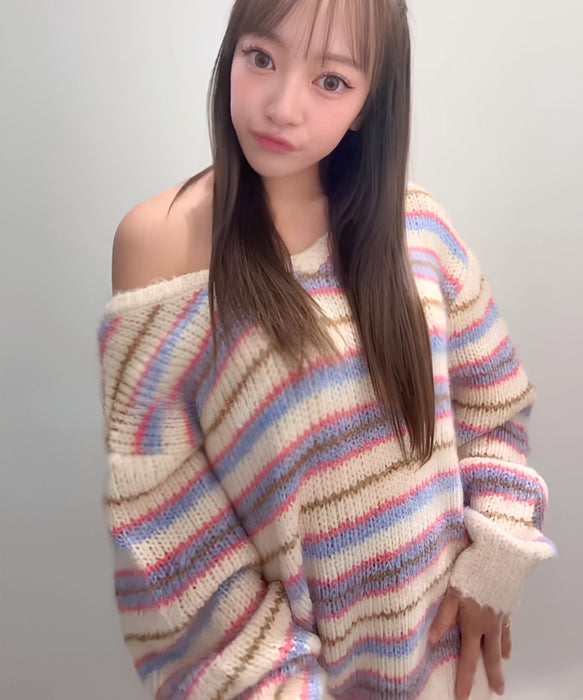 ROXY MELLOW LINE マルチボーダー柄2WAYニットセーター 【2026年秋冬モデル】
