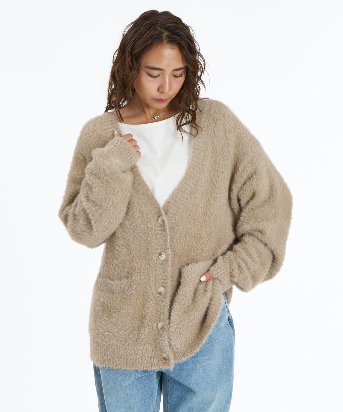 ROXY SHAG HEART Vネックシャギーカーディガン 【2026年秋冬モデル】