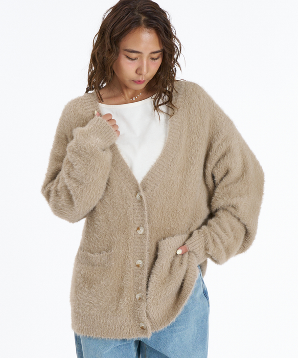 ROXY SHAG HEART Vネックシャギーカーディガン 【2026年秋冬モデル】